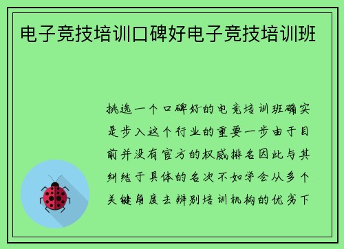 电子竞技培训口碑好电子竞技培训班